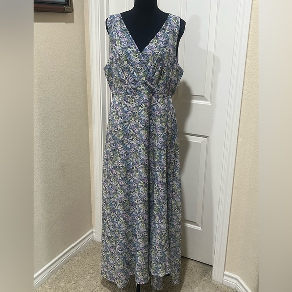 JACLYN SMITH FLORAL PRINT CHIFFON WRAP FRONT MAXI DRESS SIZE L. - Picture 1 of 8